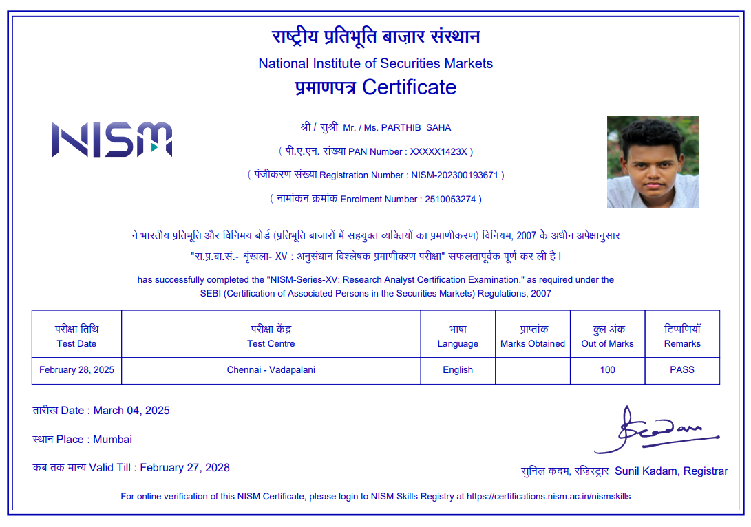 NISM-Series-XV_ Research Analyst Certification Examination Certificate